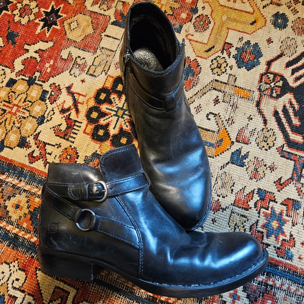 Black Born Leather Booties  8M 1" Heel